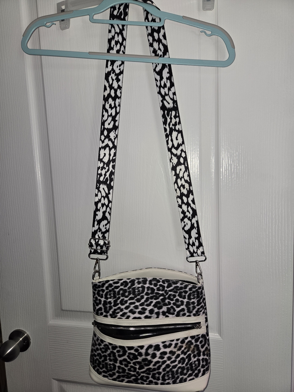 Black and White Leopard Print Crossbody Bag - Women